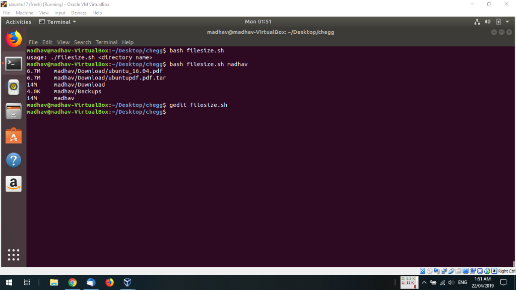 ubuntu17 (fresh) [Running)- Oracle VM VirtualBox File Machine View Input Devices Help Activities Terminal Mon 01:51 madhav@ma
