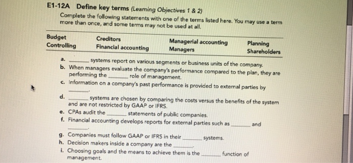 Solved Complete The Following Statements With One Of The | Chegg.com