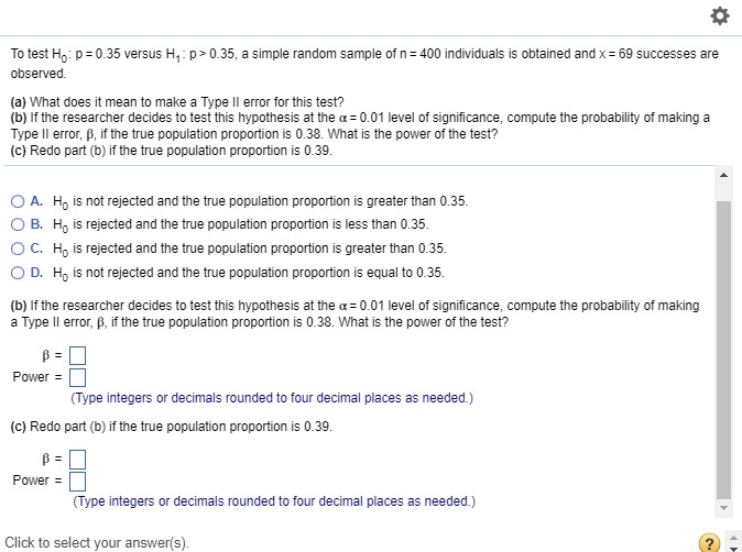 Solved To Test Ho P 0 35 Versus H P 0 35 A Simple Random Chegg Com