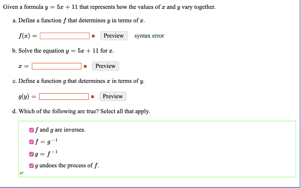 Solved Given A Formula Y 5z 11 That Represents How The Chegg Com