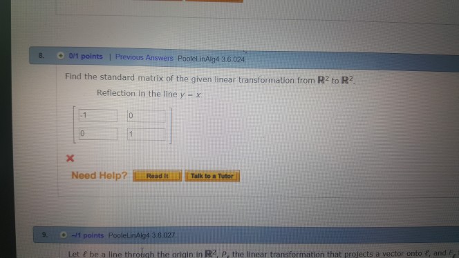 Solved O 0 1 Points Find The Standard Matrix Of The Given Chegg Com