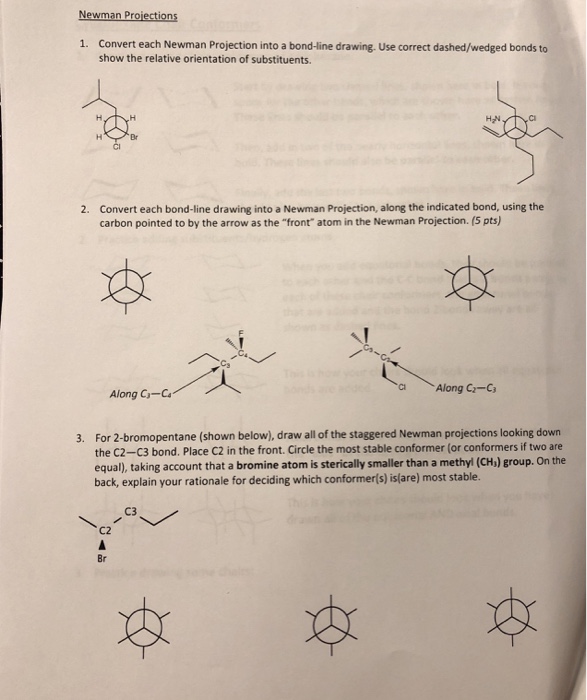 how to draw newman projections from bond line