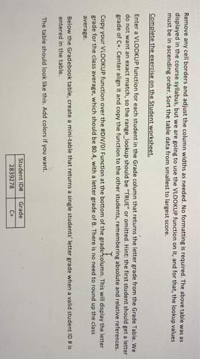 Remove any cell borders and adjust the column widths as needed. No formatting is required. The above table was as displayed i