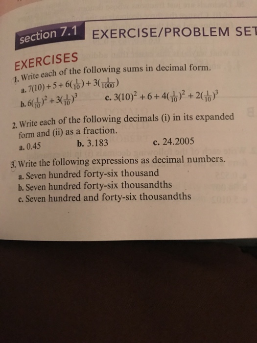 Solved Write Each Of The Following Sums In Decimal Form