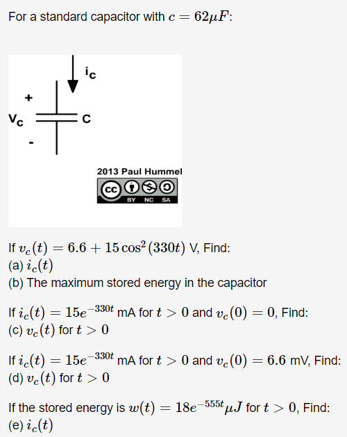 Solved For A Standard Capacitor With C 62mfc 62mf If Vc Chegg Com