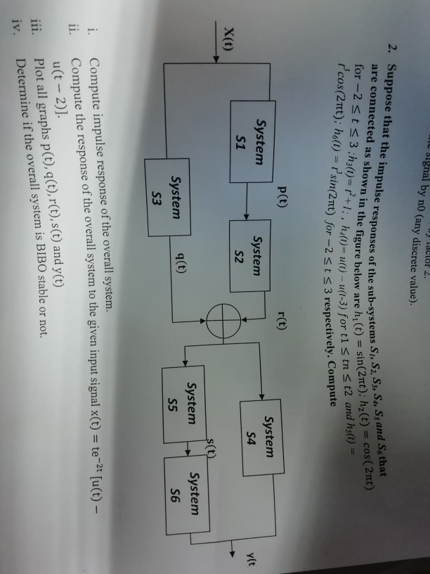 by n0 (any discrete value). Suppose that the impulse responses of the sub-systems are connected as shown in the 2. S 3 h, tne