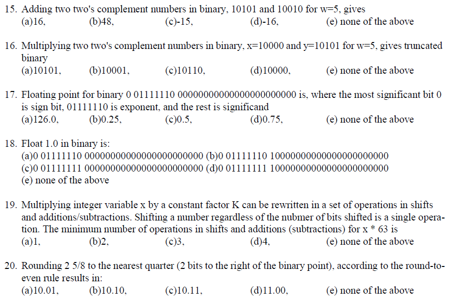 Solved 15 Adding Two Two S Complement Numbers In Binary Chegg Com