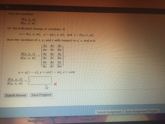 Solved Find The Jacobian A U V W For The Indicated Cha Chegg Com