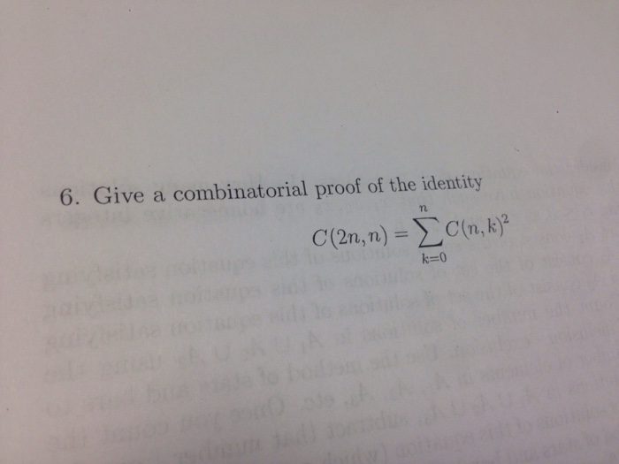 Solved Give A Combinatorial Proof Of The Identity C 2n N Chegg Com