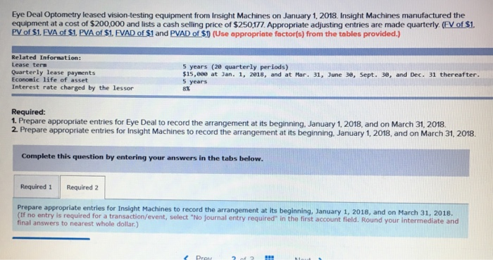 Solved Eye Deal Optometry leased vision-testing equipment | Chegg.com