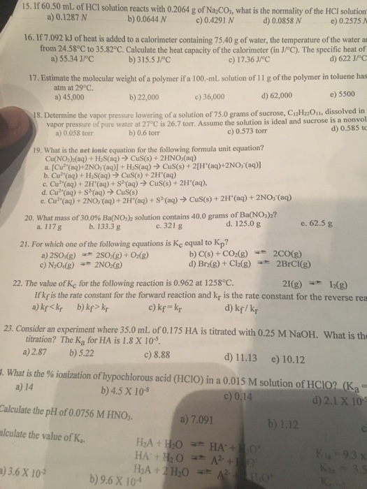 Solved If 60 50 Ml Of Hcl Solution Reacts With 0 64 G O Chegg Com