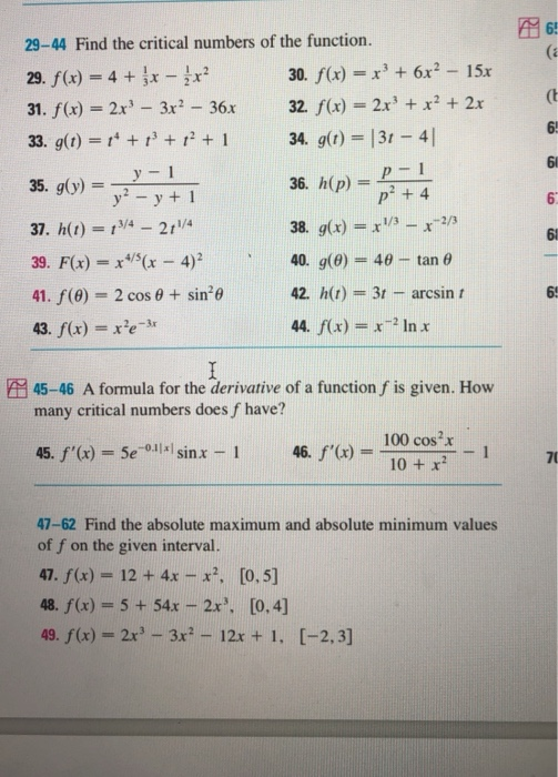 Solved 6 29 44 Find The Critical Numbers Of The Function Chegg Com