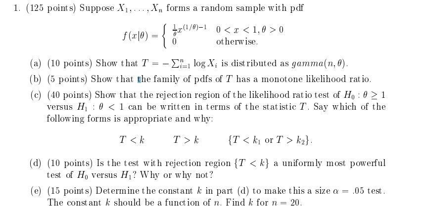 Solved 1 125 Point S Suppose Xi Forms A Rando Chegg Com