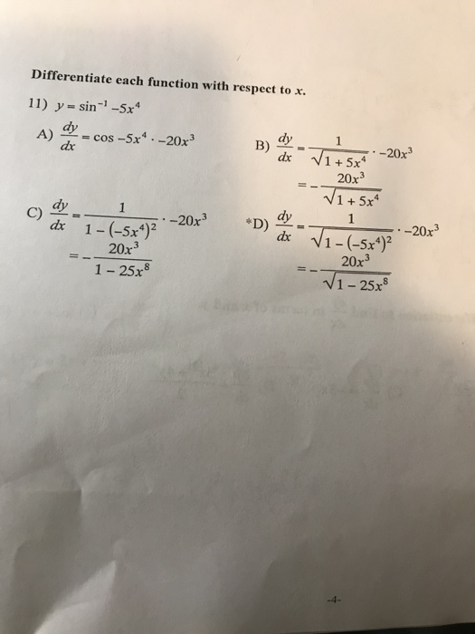 Solved Differentiate each function with respect to x. 11) | Chegg.com