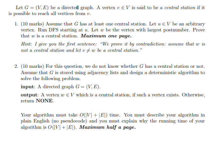 Solved Let G V E Be A Directed Graph A Vertex V V Chegg Com