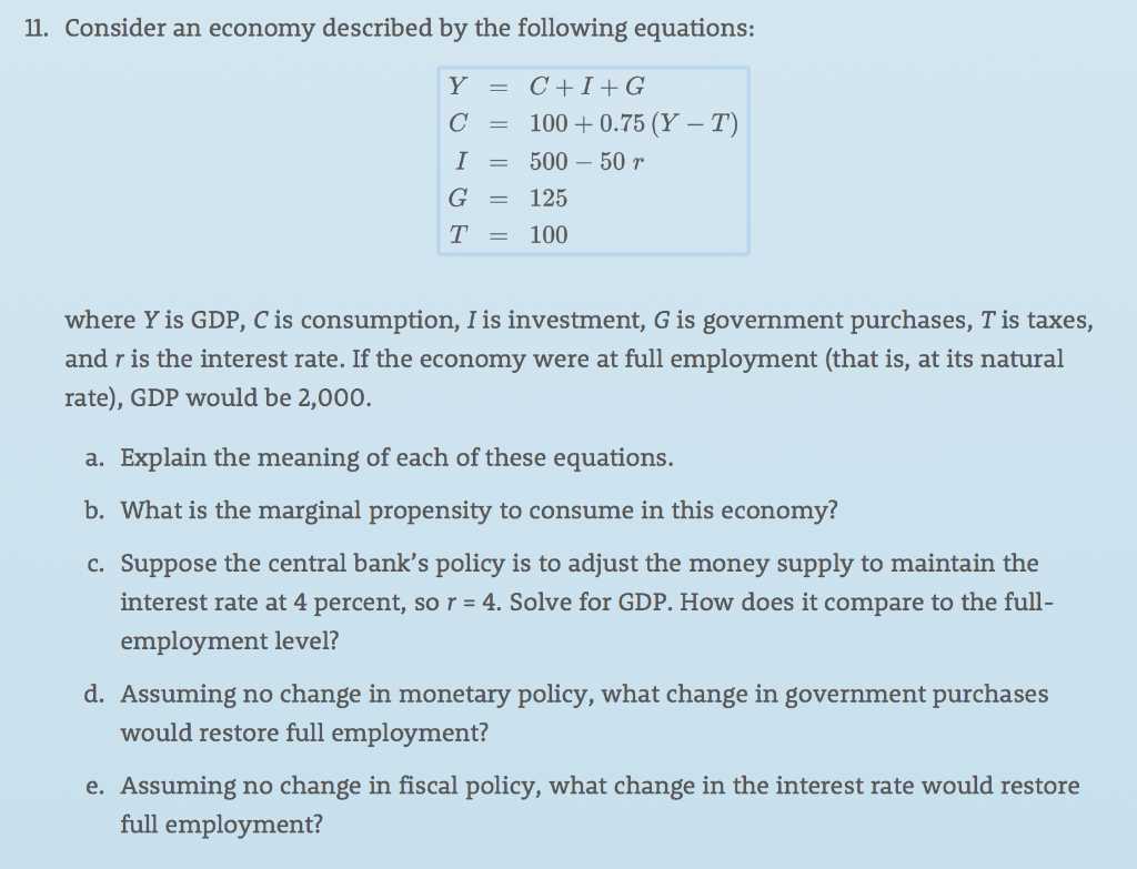 Consider An Economy Described By The Following Equations Best Image Of Economy