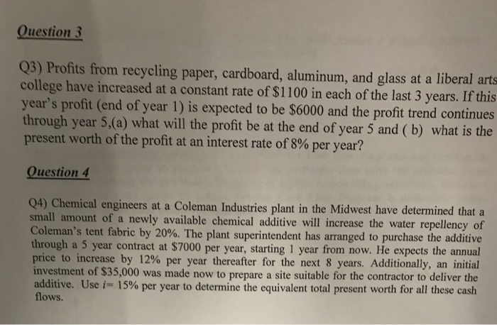 Question 3 Q3 Profits From Recycling Paper Chegg 