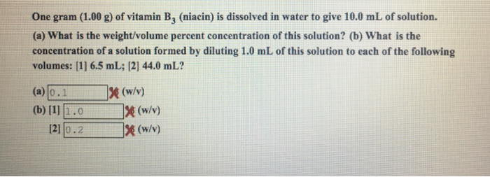 Solved One Gram 1 00 G Of Vitamin B Niacin Is Dissol Chegg Com