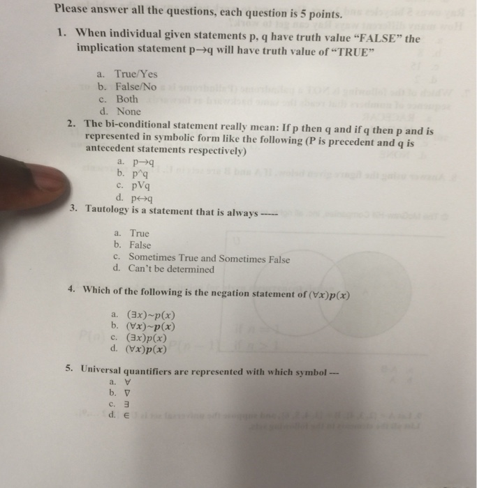 Solved Please Answer All The Questions Each Question Is 5 Chegg Com