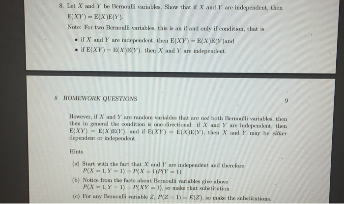 Solved 8 Let X And Y Be Bernoulli Variables Show That If Chegg Com