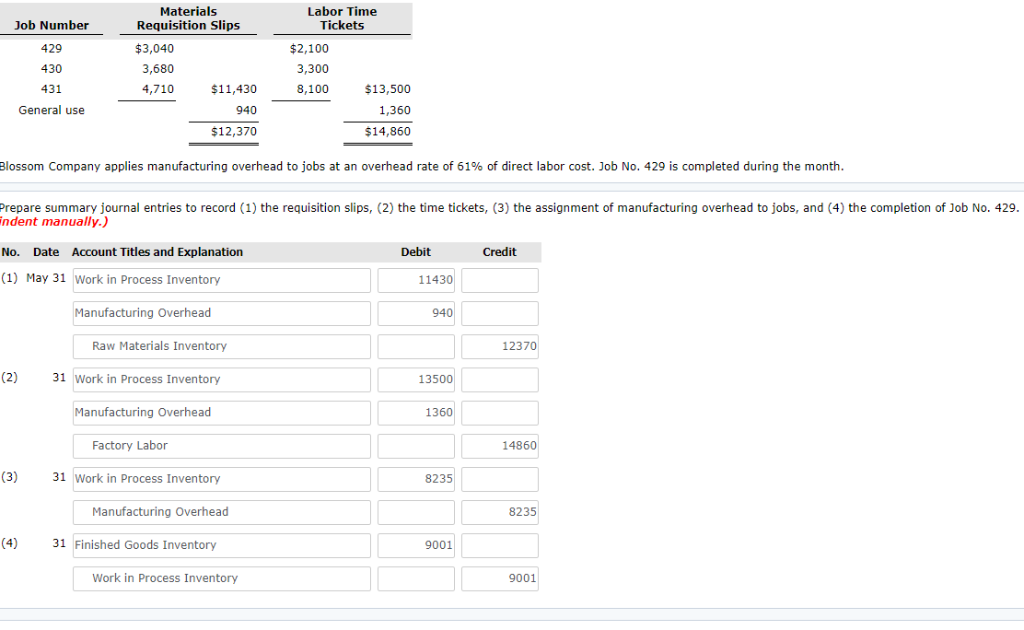 solved blossom company uses a job order cost system on m work order tickets