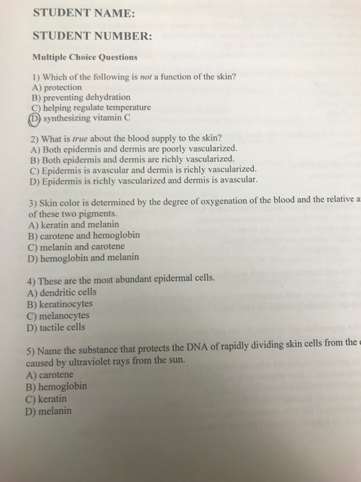 Solved Student Name Student Number Multiple Choice Ques Chegg Com