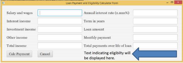 Loan Payment and Eligibility Calculator Form Salary and wages I Interest income Investment income Other income Total income A