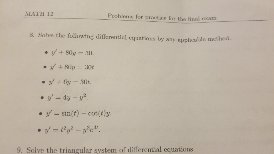 The Problems 12 Practice ... Exam MATH Solved: 8 Final For For