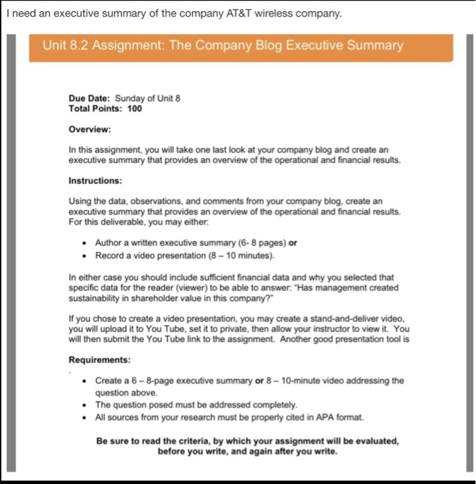 Academic executive summary example picture