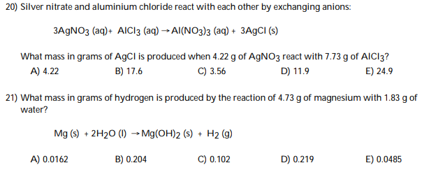 Solved 20) Silver Nitrate And Aluminium Chloride React Wi
