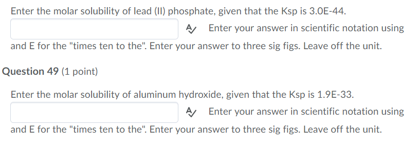 Solved Enter The Molar Solubility Of Lead (II) Phosphate