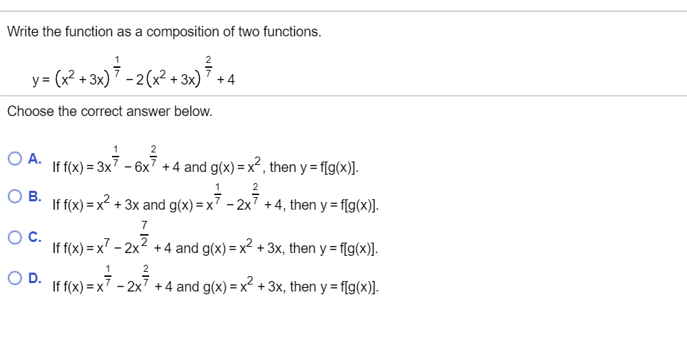 Solved Write The Function As A Composition Of Two Functio Chegg Com