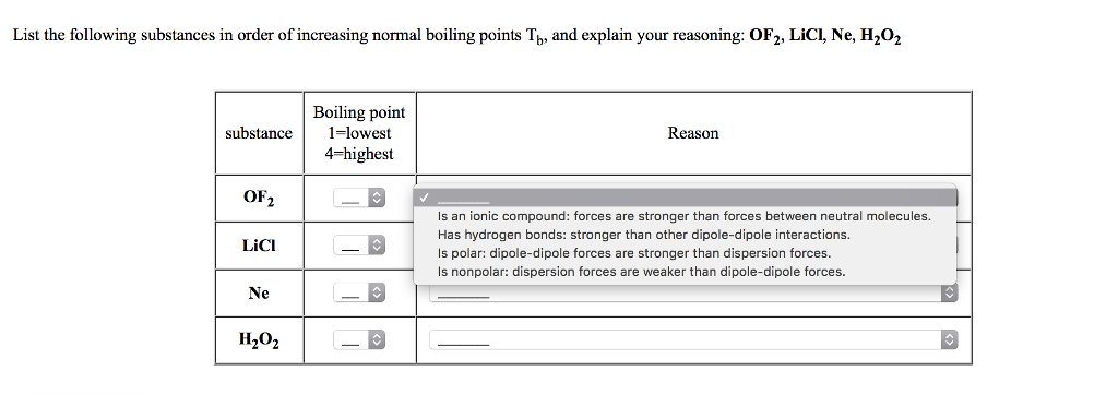 Solved List The Following Substances In Order Of Increasing Chegg Com