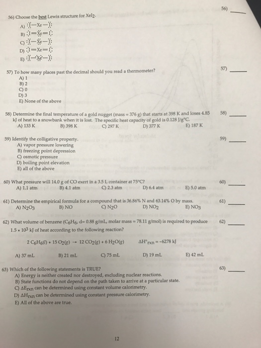 Solved 56 56 Choose The Best Lewis Structure For Xel2 E Chegg Com