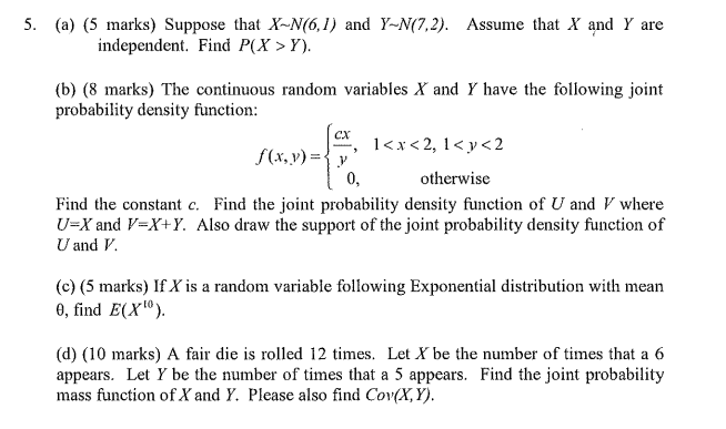 Solved 5 A 5 Marks Suppose That X N6 1 And Y N 7 2 Chegg Com