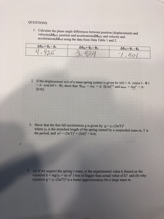 Solved Questions 1 Calculate The Phase Angle Differences Chegg Com