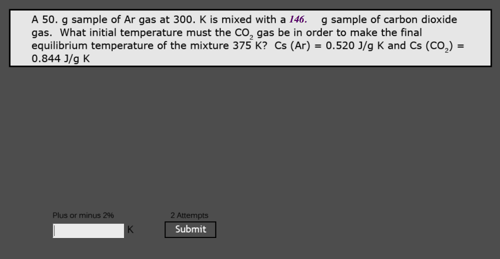 Solved A 50 G Sample Of Ar Gas At 300 K Is Mixed With A Chegg Com