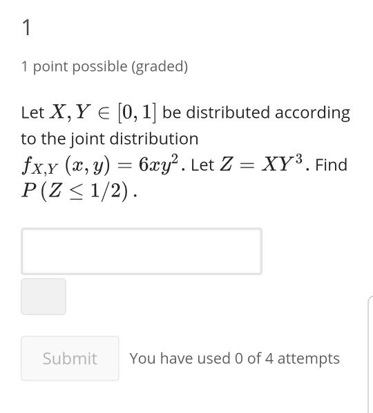 Solved 1 Point Possible Graded Let X Y E 0 1 Be Chegg Com