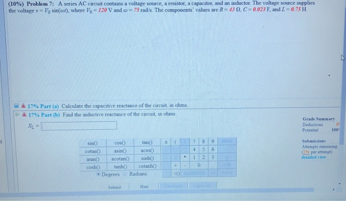 Solved 10 Problem 7 A Series Ac Circuit Contains A Vo Chegg Com