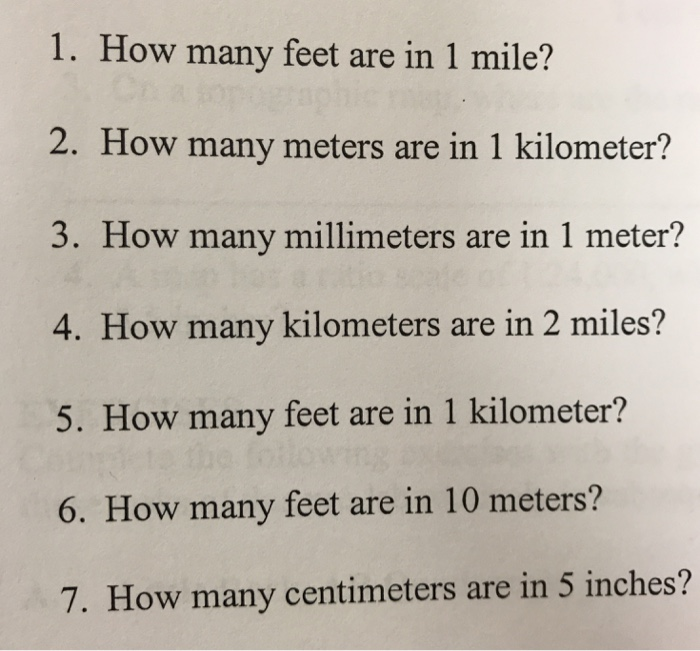 1. How many feet are in 1 mile? 