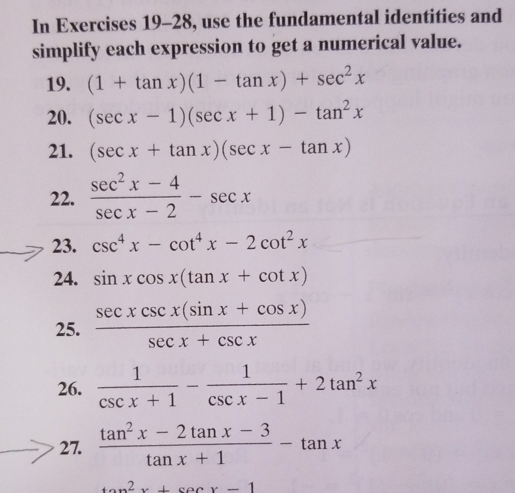 Solved In Exercises 19 28 Use The Fundamental Identities Chegg Com