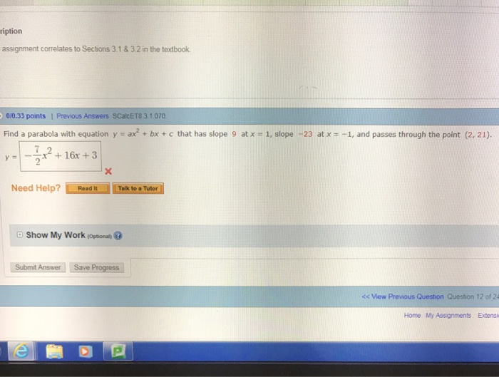 Solved Find A Parabola With Equation Y Ax 2 Bx C Th Chegg Com