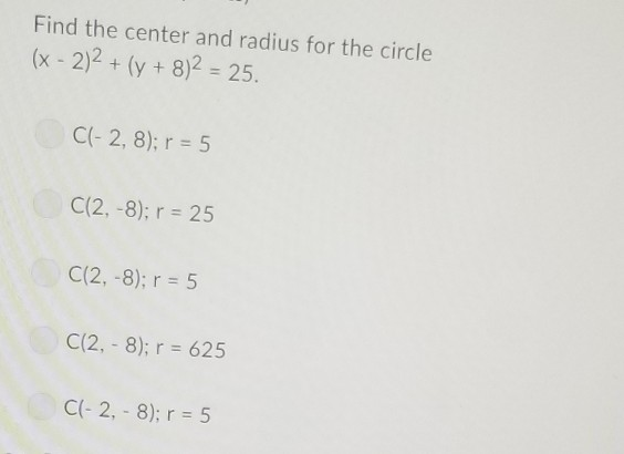 Find The Center And Radius For The Circle X 2 2 Chegg Com