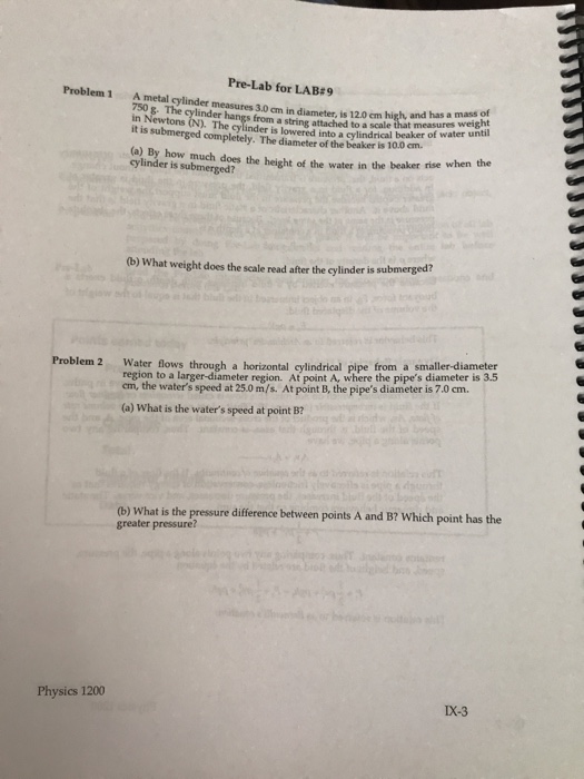 Pre Lab For Lab 9 Problem 1a Metal Cylinder Measures Chegg 