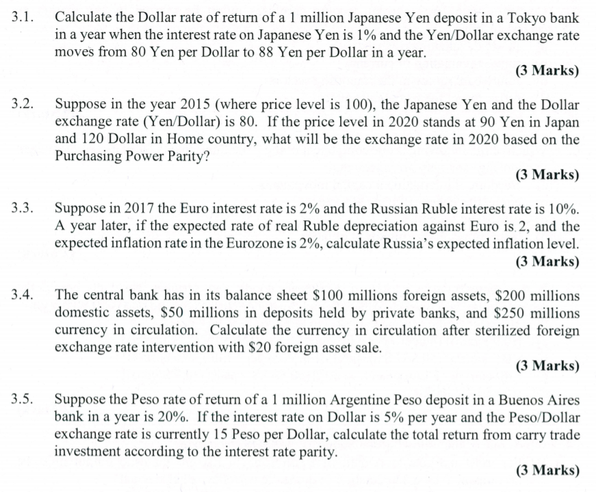 Solved 3 1 Calculate The Dollar Rate Of Return A Mil 3 1 Calculate The Dollar Rate Of Return A Million Anese Yen Deposit In