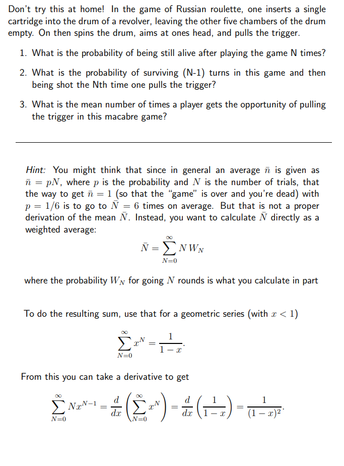 A Mathematical Analysis of Russian Roulette Part 1