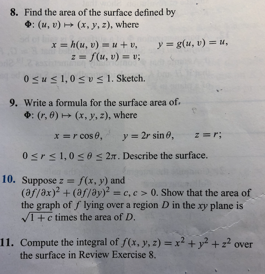 Solved 8 Find The Area Of The Surface Defined By F U Chegg Com