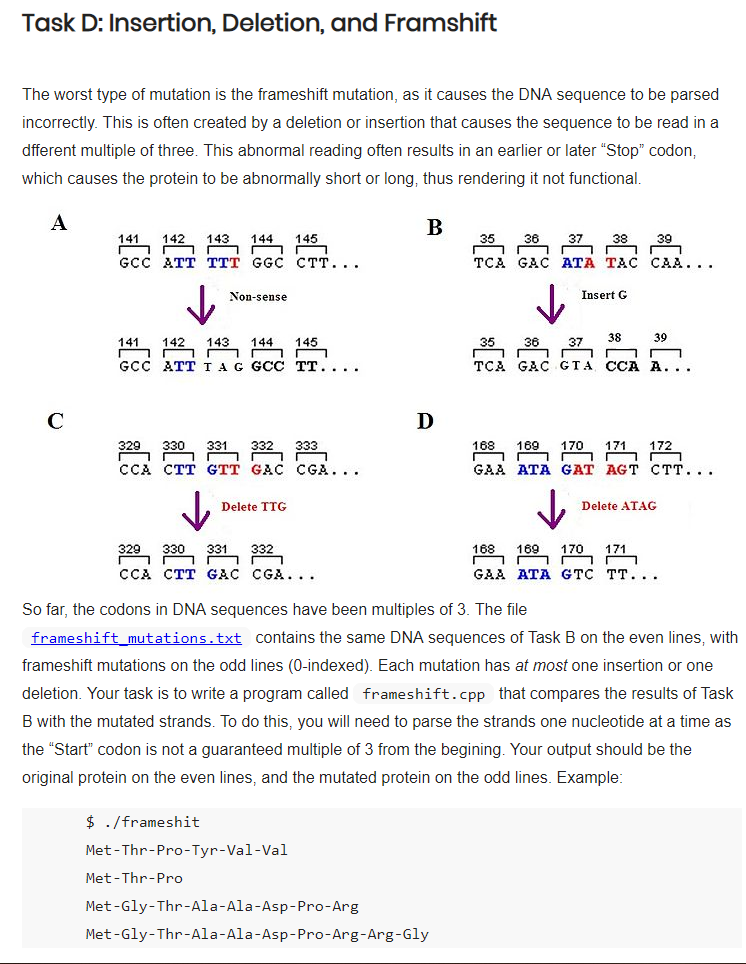Task D Insertion Deletion And Framshift The Wor Chegg Com
