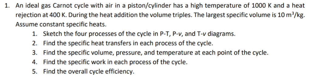 1 An Ideal Gas Carnot Cycle With Air In A Piston Chegg Com