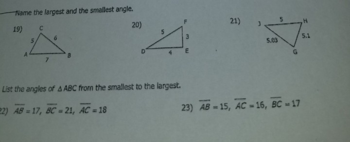 Name The Largest And The Smallest Angle 19 C 20 Chegg 